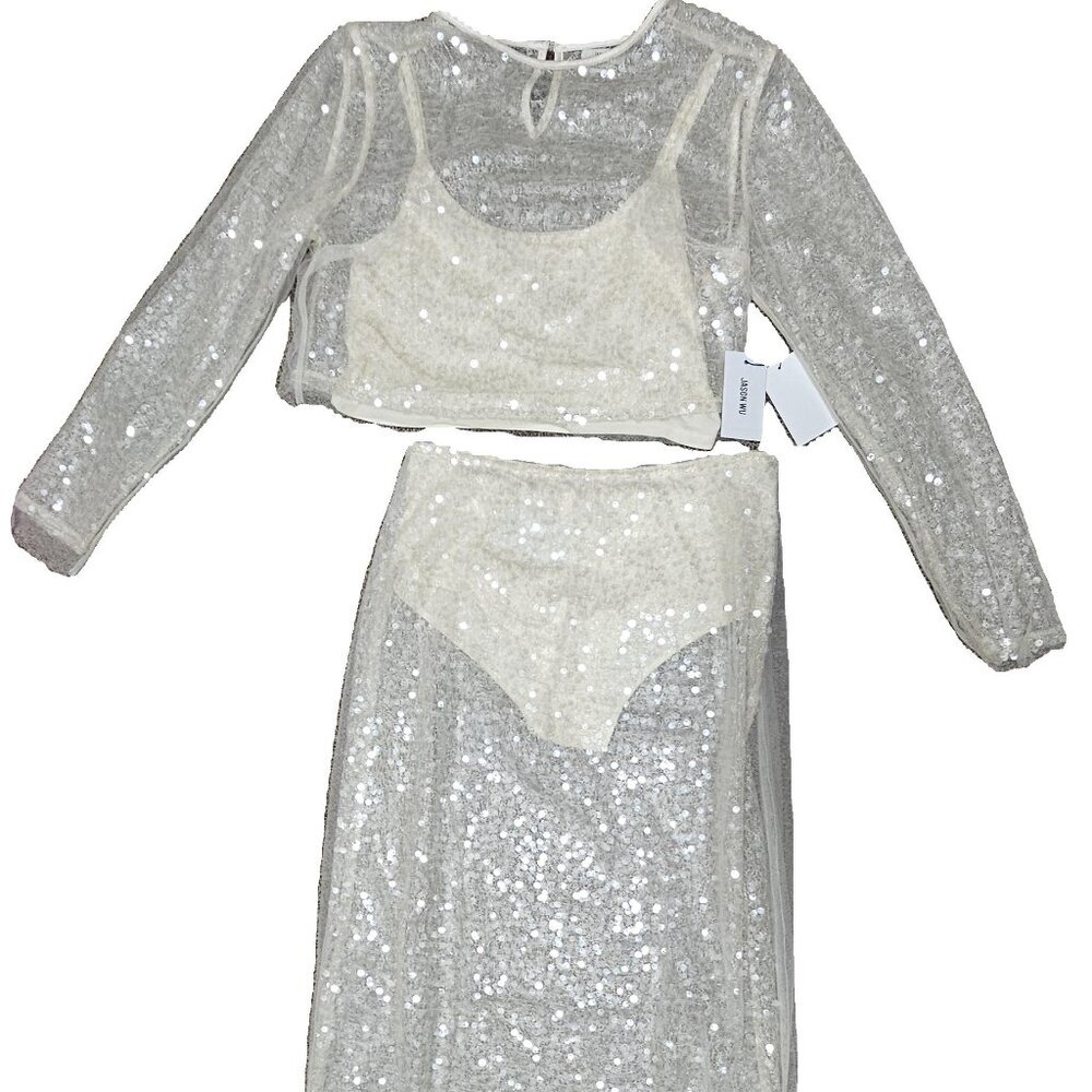 Jason Wu 3 Layer Cropped Sequin Evening Top and Skirt
